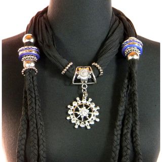 Black Fashion Jewelry Scarf with Compass style Pendant