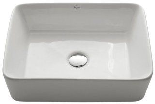 Kraus KCV 121 SN White Rectangular Ceramic Sink with Pop Up Drain