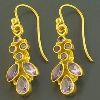 14K Gold over Silver Amethyst Dangle Earrings (India)
