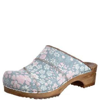 Sanita Olivia Wood Mule Clogs in Rose and Grey Leather   Factory 2nd