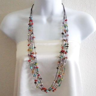 Cotton Multicolor Gemstone Layered Long Necklace (Thailand) Today $33