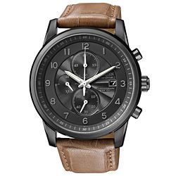 Citizen Mens Eco drive Leather Strap Chronograph Watch Today $243