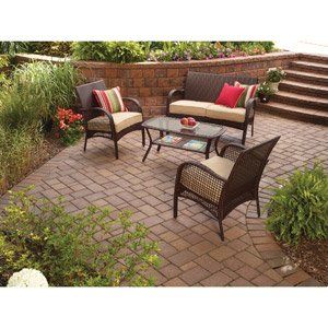 WICKER PATIO FURNITURE 4 PIECE MAINSTAYS INCLUDES CUSHIONS