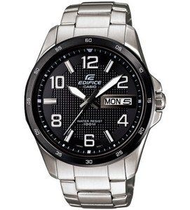 Casio Mens Edifice Black Dial White Hands Day Date Stainless Steel