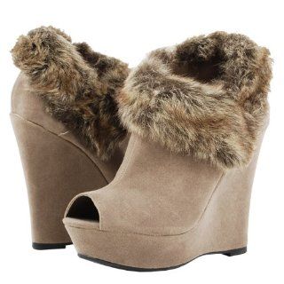 Bikini129 Faux Fur Wedge Ankle Boots TAUPE Shoes