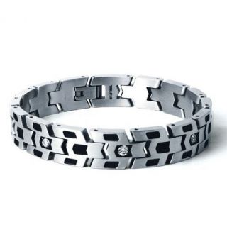 Bracelet de type gourmette en acier et brillants en oxyde de zirconium