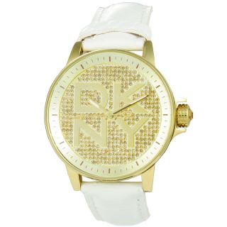 DKNY Womens White Leather Strap Dress Watch