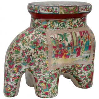 Oriental Home Porcelain 14 inch Rose Medallion Elephant Stool (China