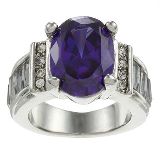 Simon Frank Silvertone Synthetic Amethyst and Crystal Ring