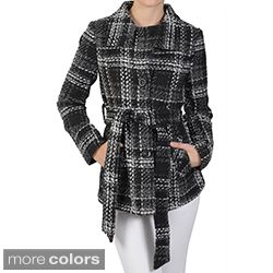 Journee Collection Juniors Tweed Plaid Belted Button up Coat Today $