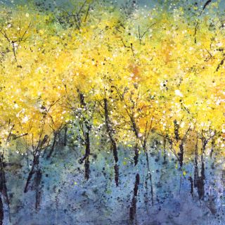 Art in Style Wispy Yellow Trees on Blue Hand Painted Wall Art Today