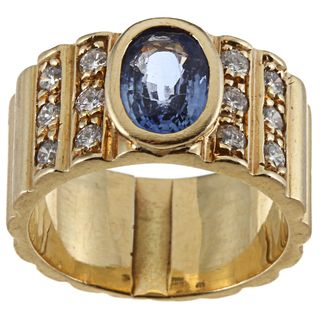 18k Gold Sapphire and 3/5ct TDW Diamond Estate Ring (G H, SI1 SI2
