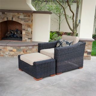 Resort Collection Club Chair and Ottoman Set in Espresso Rattan Patio
