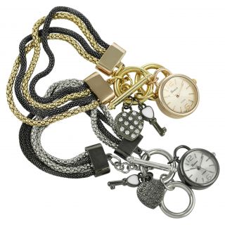 Geneva Platinum Womens Rhinestone accented Heart Lock Key Charm Watch