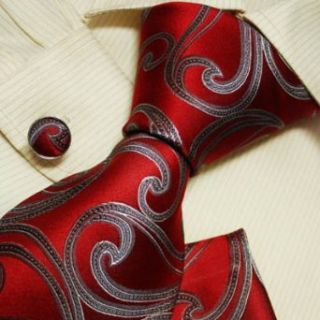 Discount Silk Neck Ties Cufflinks Set H5088 148*9CM Red Clothing