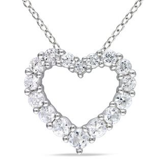 Miadora Sterling Silver Created White Sapphire Heart Necklace