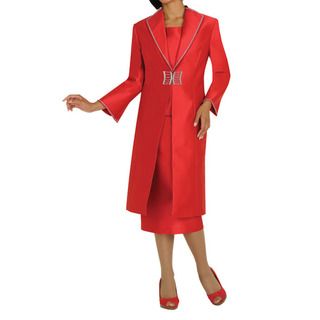 Divine Apparel Womens Plus 3 Piece Duster Skirt Suit