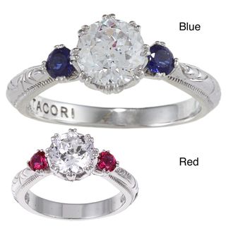 Tacori IV Sterling Silver Cubic Zirconia 3 stone Engraved Royal Ring