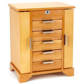 Contemporary Maple Wooden Jewelry Box with Lock and Key