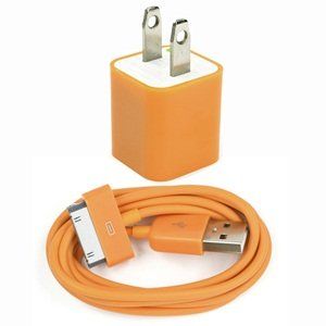 Case Star ® Orange USB Wall Charger + 3Ft USB Charge and