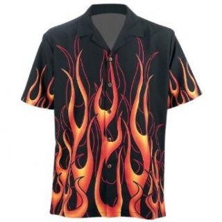 Button down Flame Twill Shirt Black with Orange Flames