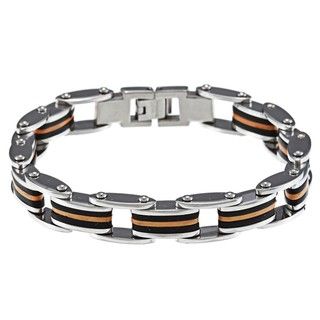 Steel Bracelet With Orange and Black Rubber