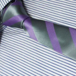 Grey Purple Skinny Ties for Men Thin Silk Tie with Box