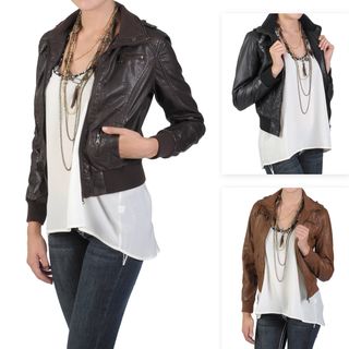 Journee Collection Juniors High Collar Faux Leather Jacket