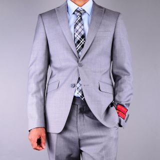 Mantoni Mens Slim Fit Textured Grey 2 button Wool Suit Today $181.99
