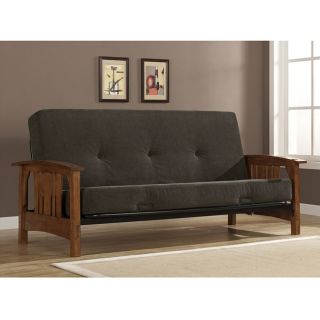 Wood Arm Brown Futon Sofa Set with Mattress
