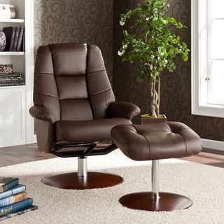 Lewington Brown Leather Recliner/ Ottoman