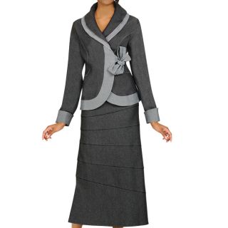 Divine Apparel Womens 2 tone Denim Wrap Skirt Suit