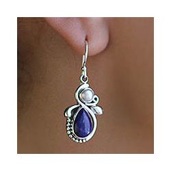 Sterling Silver Midnight Moon Pearl and Lapis Earrings (5 mm)(India