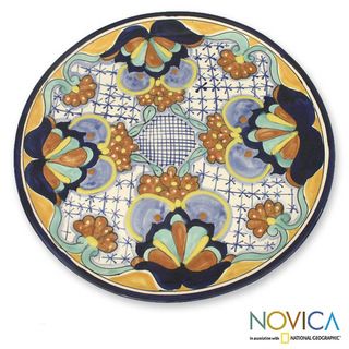 Ceramic Blue Poppies Serving Plate (Mexico)