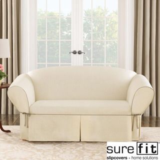 Sure Fit Contrast Cord Duck Natural Loveseat Slipcover