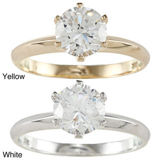 14k Yellow or White Solid Gold 1ct Round Cubic Zirconia Solitaire Ring