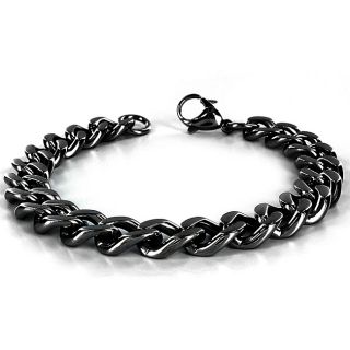 Mens High polish Black plated Stainless Steel Curb Chain Bracelet