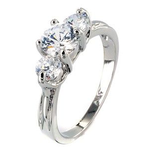 Silvertone Cubic Zirconia 3 stone Polished Engagement style Ring