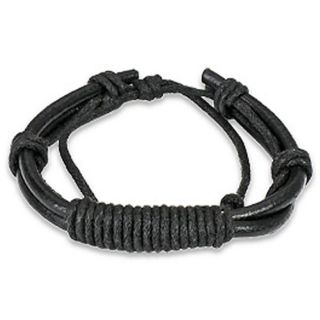 Black Braided Leather Multi cord Bracelet