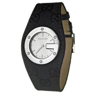 Gucci Womens 104 Stainless Steel and Fabric Quartz Diamond Watch