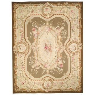 Hand knotted French Aubusson Taupe/ Ivory Wool Rug (12 x 15