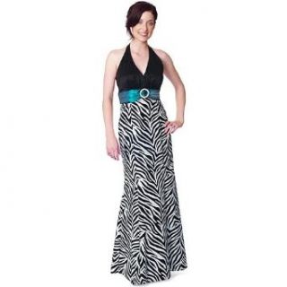 Black & White Zebra Turquoise Belt Long Gown: Clothing