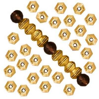 Beadaholique 22k Goldplated Pewter 3 mm Hexagon Rondelle Beads (Pack