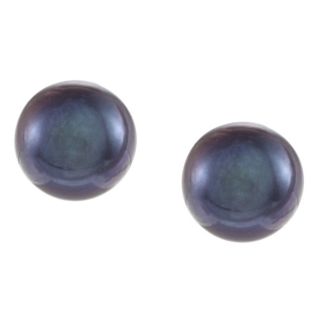 DaVonna 14k Gold Black Perfect Round Akoya Pearl Stud Earrings (7 mm )