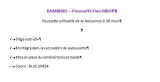 BAMBISOL Poussette combinée Duo Bibop Blue BLUE LINES   Achat / Vente