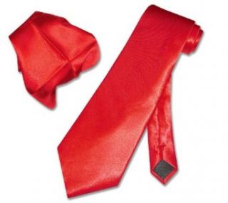 Solid RED NeckTie Handkerchief Matching Set Neck Tie