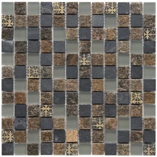 SomerTile 12x12 in View Medallion 1 in Monochrome Glass Mosaic Tile