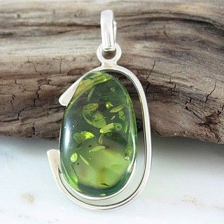 Sterling Silver Freeform Green Amber Mod Pendant (Lithuania