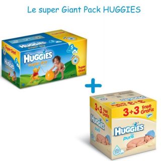 HUGGIES Super Dry Super Giant BoxT5+lingettes Pure   Achat / Vente