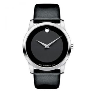 Movado Mens Museum Black Leather Strap Watch